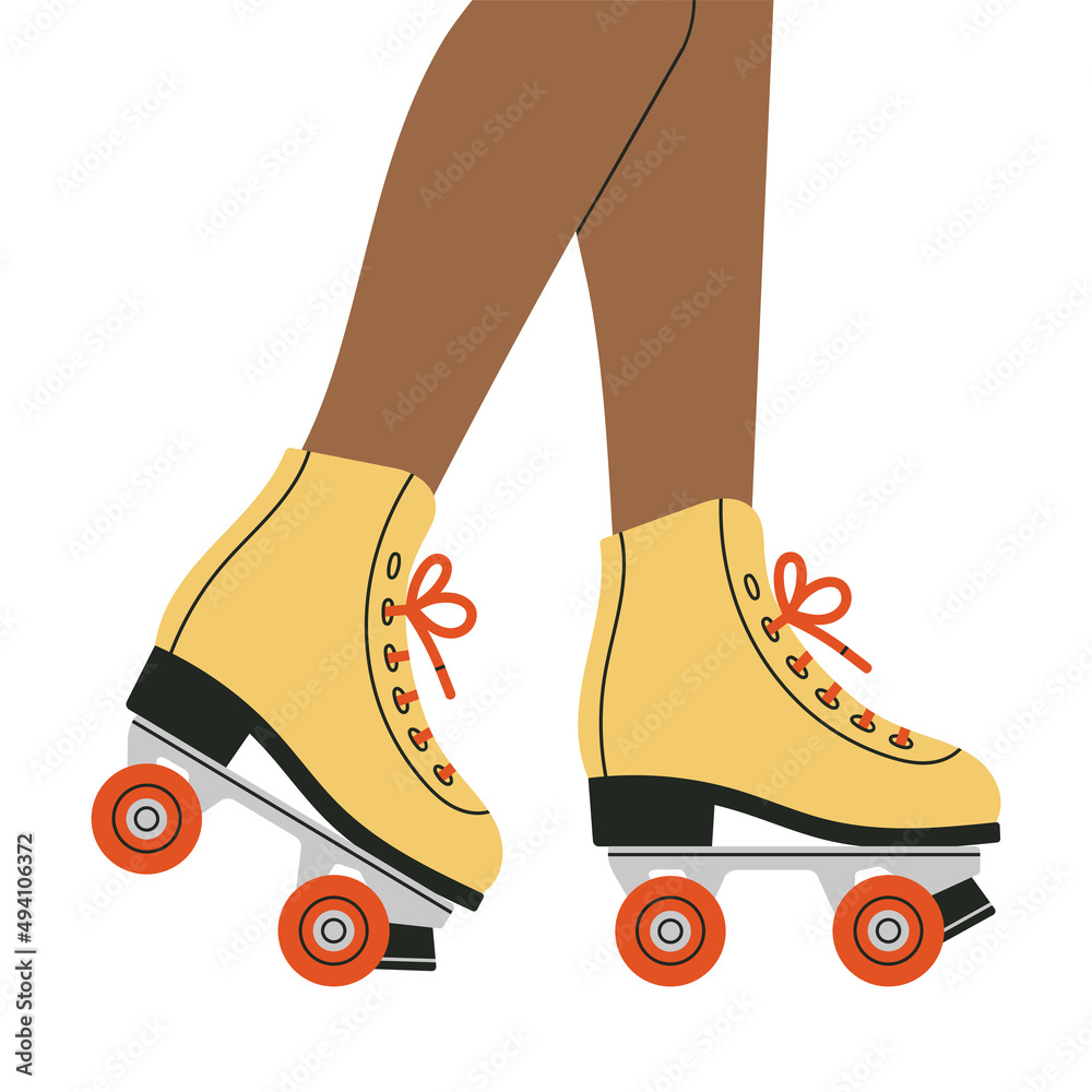 Legs of a girl in roller skates. Sport and disco. Retro fashion style from  80s. Cute vector illustration in trendy colors. Hand drawn style. Stock  Vector | Adobe Stock