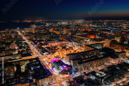 Aerial view of Saratov in winter night