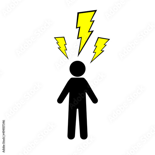 Electric shock icon on white background. man struck by lightning sign. accident symbol. flat style.