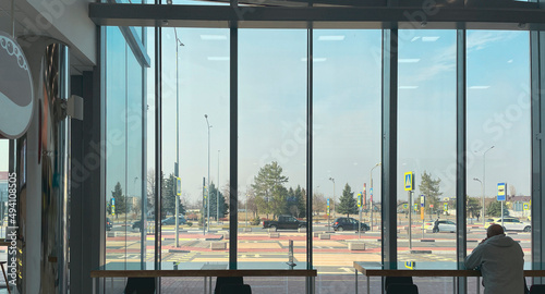 Fototapeta Naklejka Na Ścianę i Meble -  a inside building window wall panorama, modern background panorama