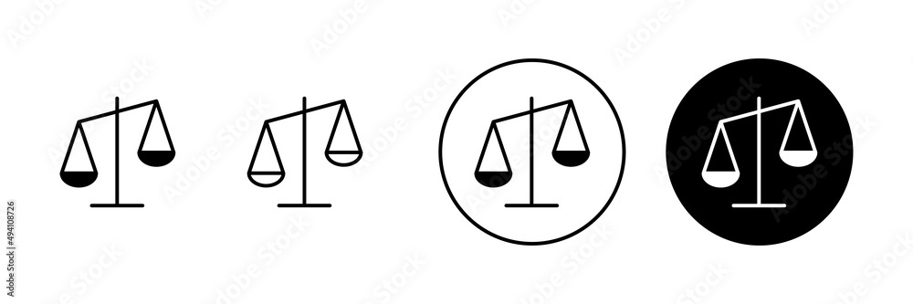 Scales icons set. Law scale icon. Justice sign and symbol Scales icons set. Law scale icon. Justice sign and symbol