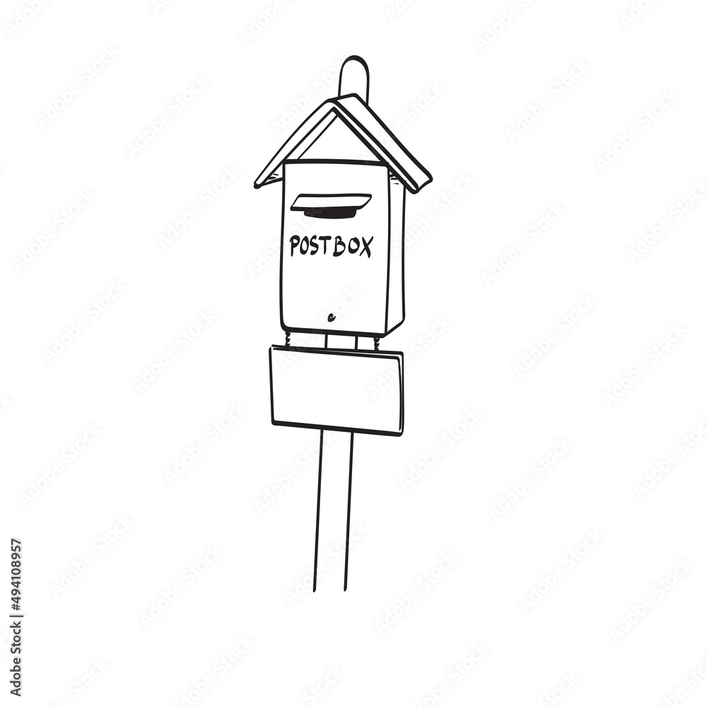 closeup retro postbox illustration vector hand drawn isolated on white background line art.