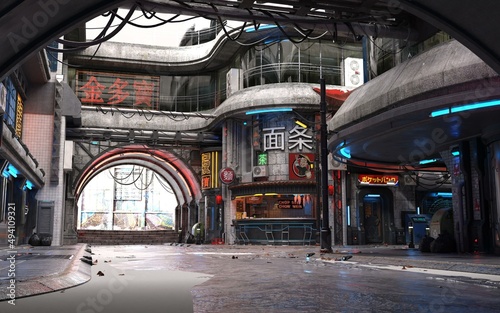 3D-illustration of a cyberpunk city