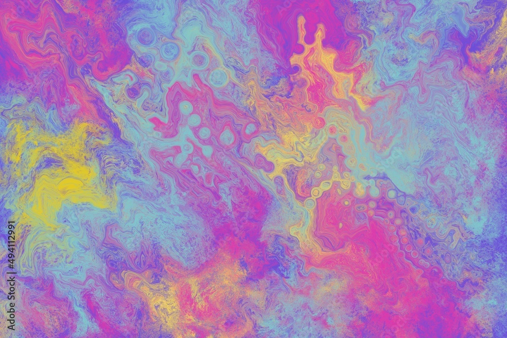 Colourful and creative fluid art cell background with abstract painted waves. Marble texture. Watercolour stains.