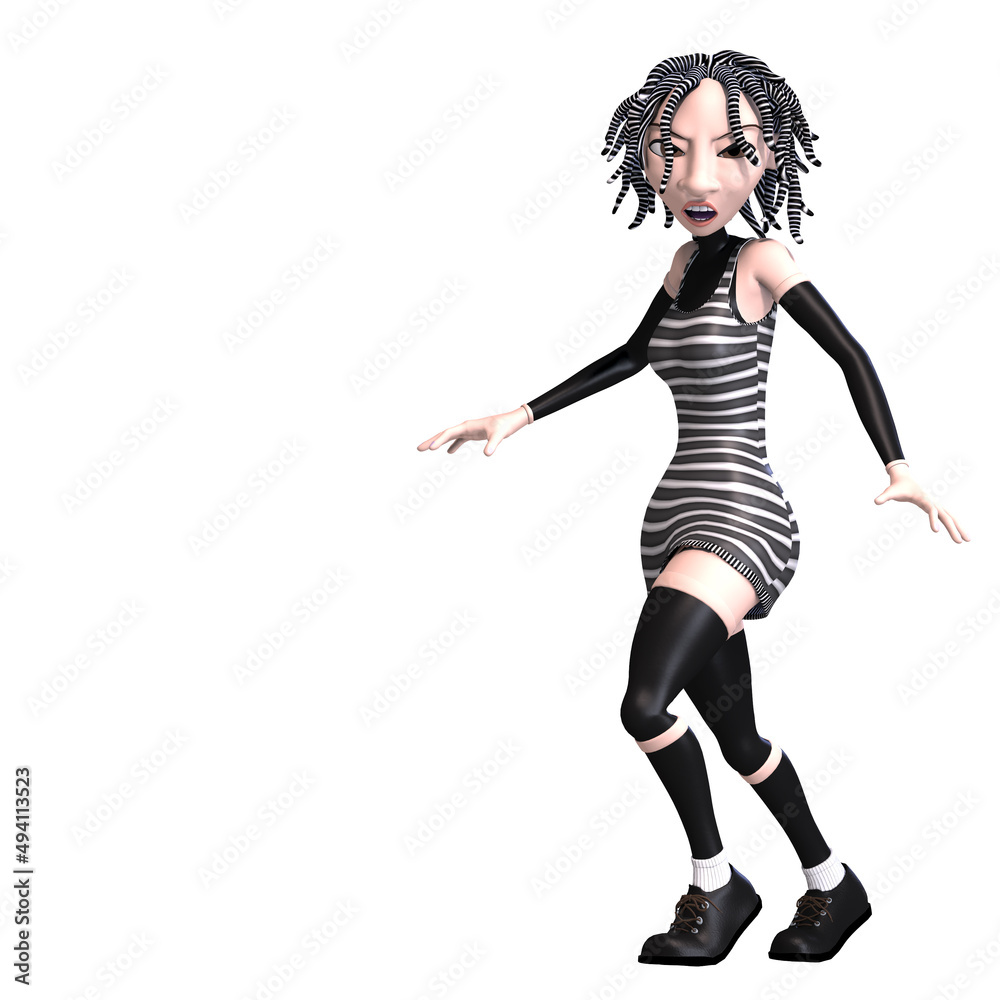 3D-illustration of a cute and funny gothic toon girl 3D-illustration of a cute and funny gothic toon girl