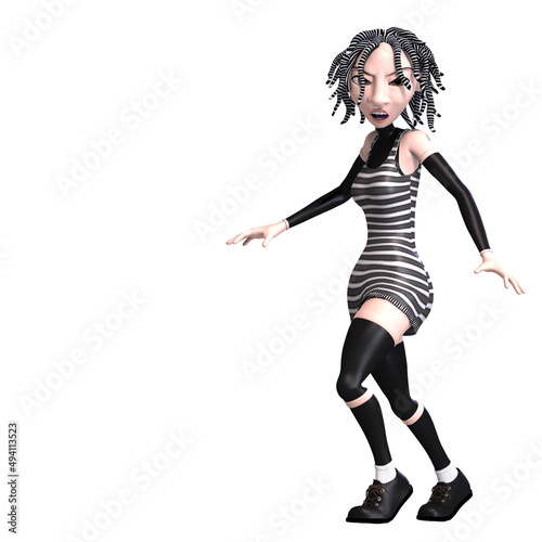 3D-illustration of a cute and funny gothic toon girl