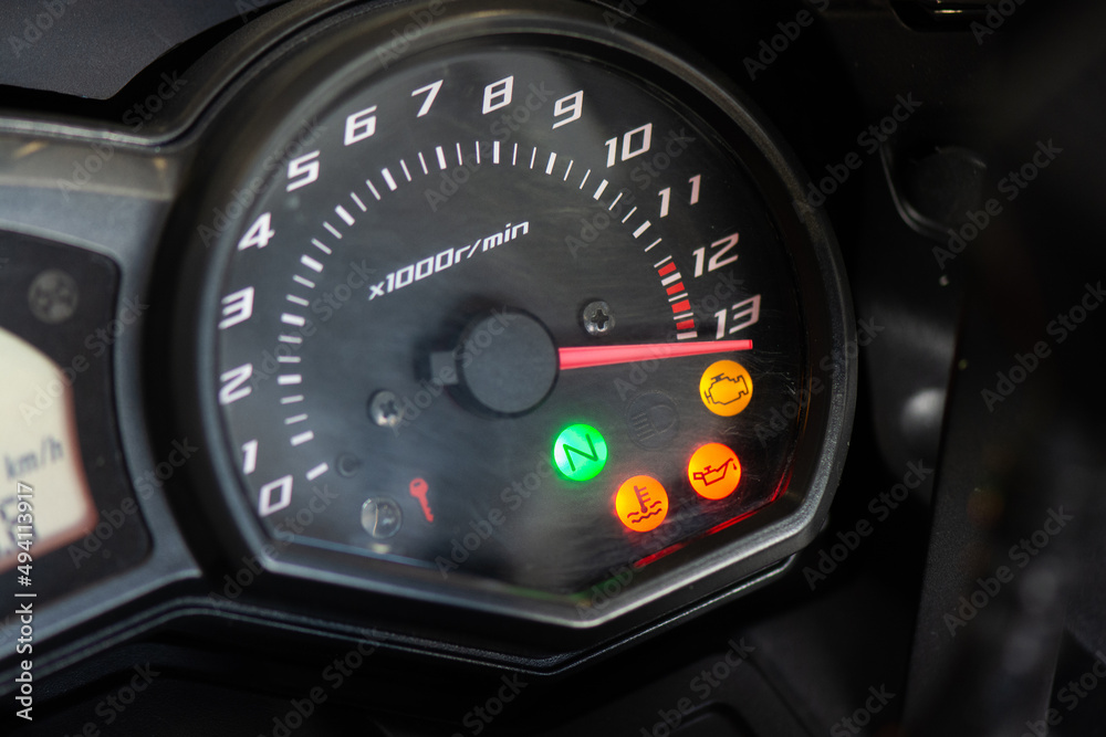 Motorcycle rev counter in action