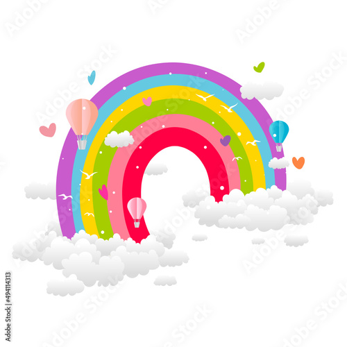 vector pastel rainbow bridge on clouds