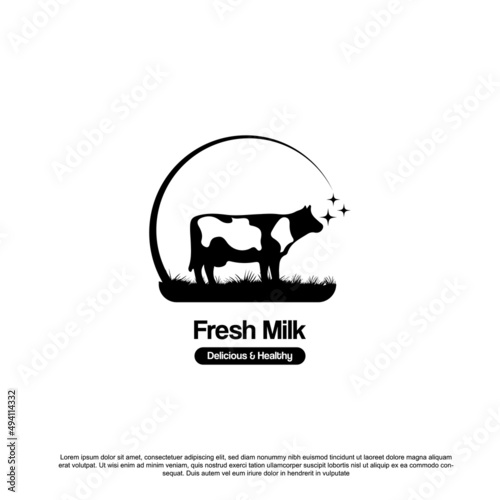 Dairy cow milk logo design vector