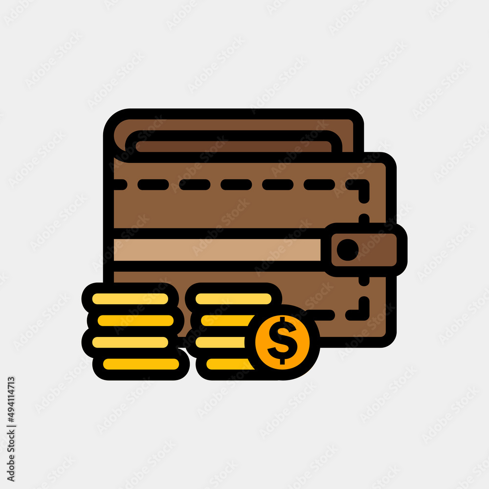 Wallet icon in filled line style about currency, use for website mobile app presentation Wallet icon in filled line style about currency, use for website mobile app presentation