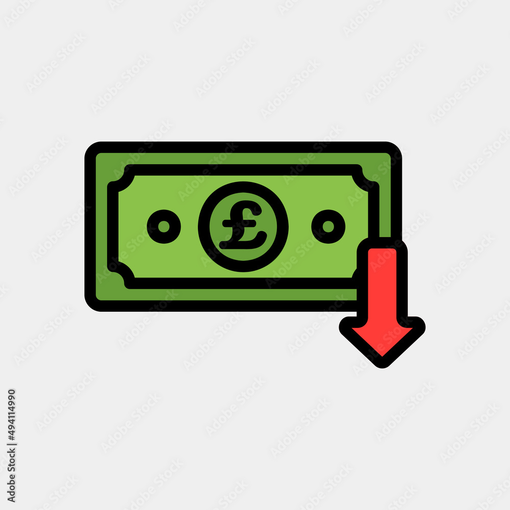 Pound sterling down icon in filled line style about currency, use for website mobile app presentation Pound sterling down icon in filled line style about currency, use for website mobile app presentation