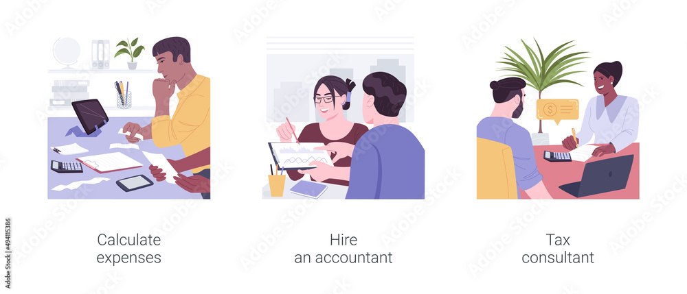 Small business finance management isolated cartoon vector illustrations set. Small business finance management isolated cartoon vector illustrations set.