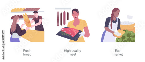 Buying groceries isolated cartoon vector illustrations set.