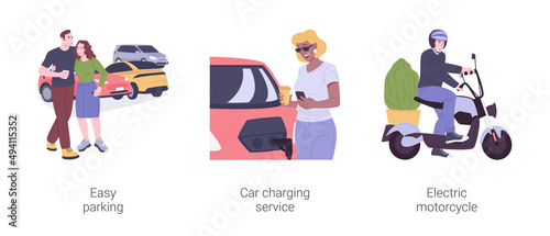 Electric car isolated cartoon vector illustrations set.