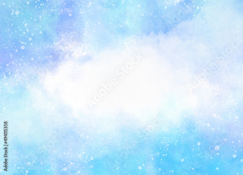背景に使える水彩風の手描き素材_雪の舞うブルー