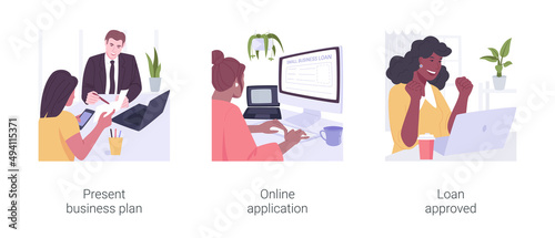 Small business loan isolated cartoon vector illustrations set.