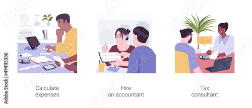 Small business finance management isolated cartoon vector illustrations set.