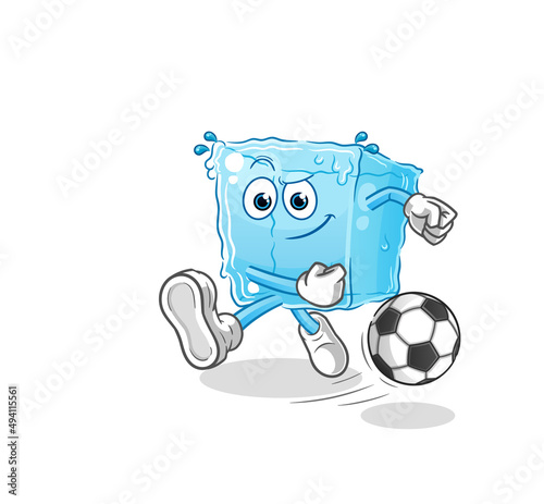 ice cube kicking the ball cartoon. cartoon mascot vector