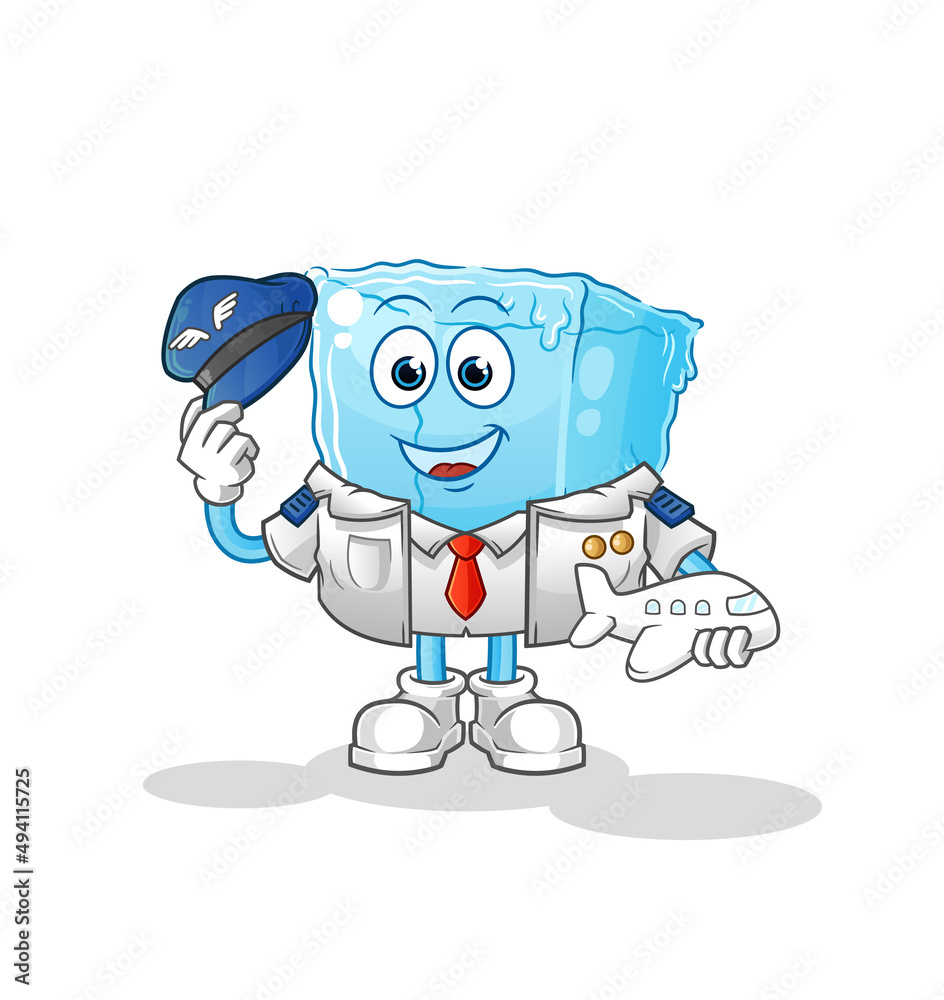 ice cube pilot mascot. cartoon vector