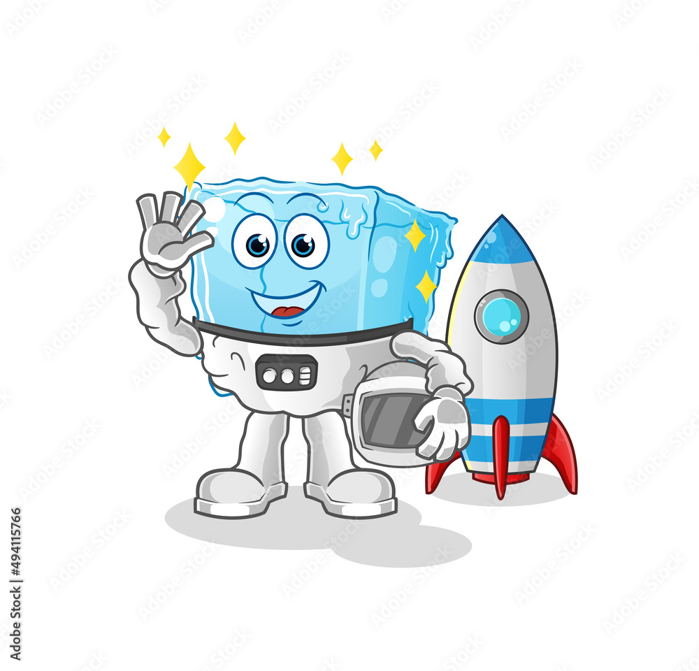 ice cube astronaut waving character. cartoon mascot vector
