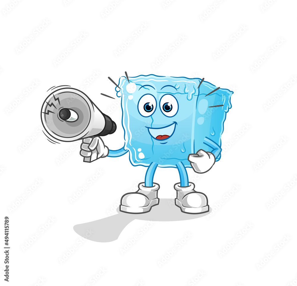 ice cube holding hand loudspeakers vector. cartoon character