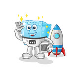 ice cube astronaut waving character. cartoon mascot vector