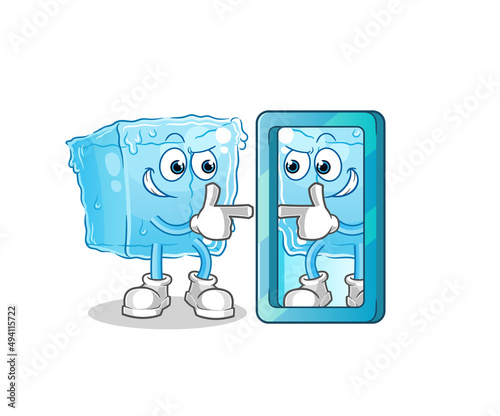 ice cube looking into mirror cartoon. cartoon mascot vector