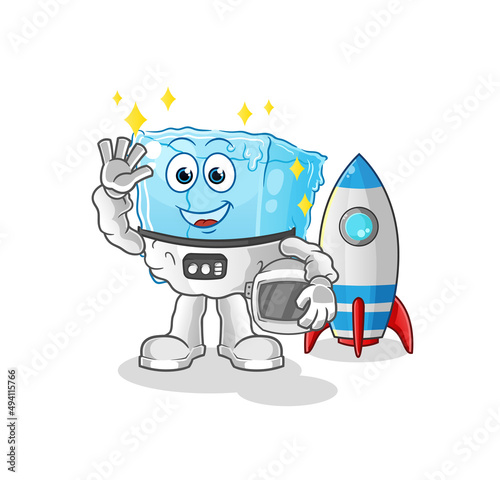 ice cube astronaut waving character. cartoon mascot vector © dataimasu