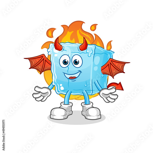 ice cube demon with wings character. cartoon mascot vector