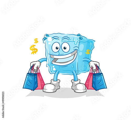 ice cube shoping mascot. cartoon vector