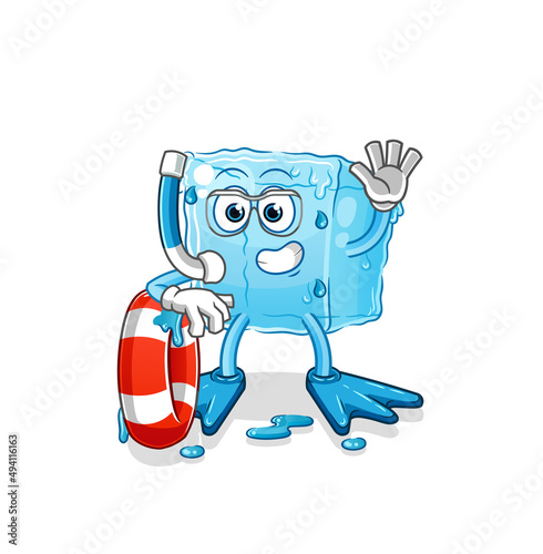 ice cube swimmer with buoy mascot. cartoon vector