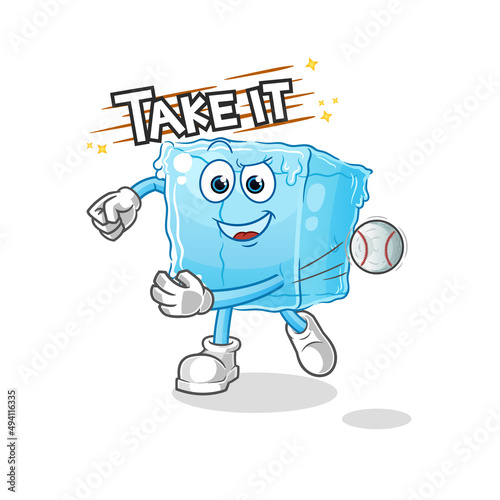 ice cube throwing baseball vector. cartoon character