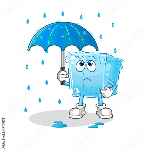 ice cube holding an umbrella illustration. character vector