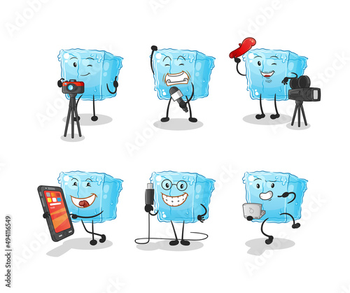 ice cube technology group character. cartoon mascot vector