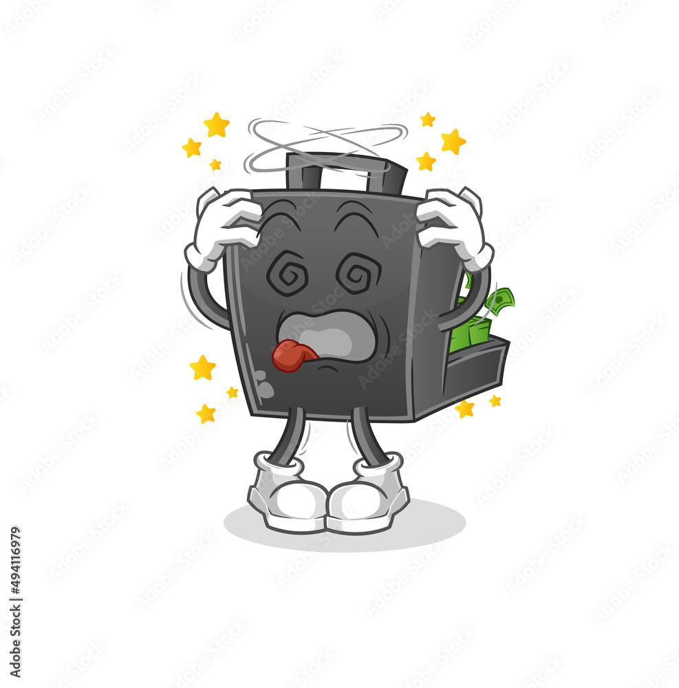 money briefcase dizzy head mascot. cartoon vector money briefcase dizzy head mascot. cartoon vector