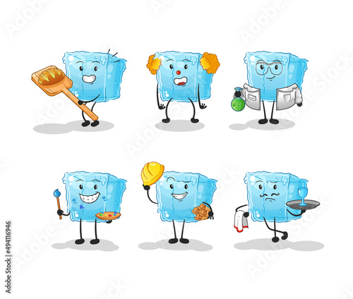 ice cube profession set character. cartoon mascot vector