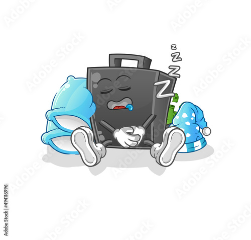 money briefcase sleeping character. cartoon mascot vector