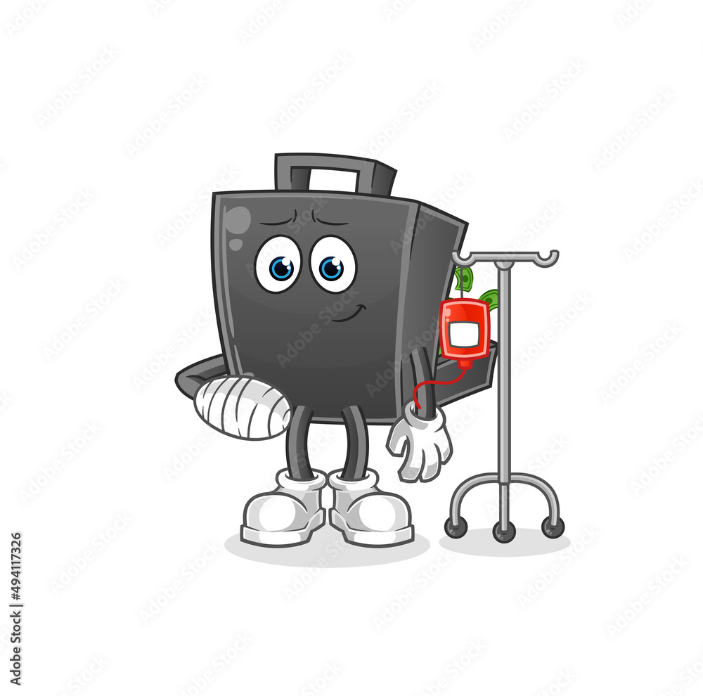 money briefcase sick in IV illustration. character vector