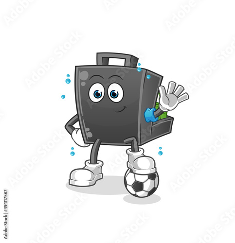money briefcase playing soccer illustration. character vector