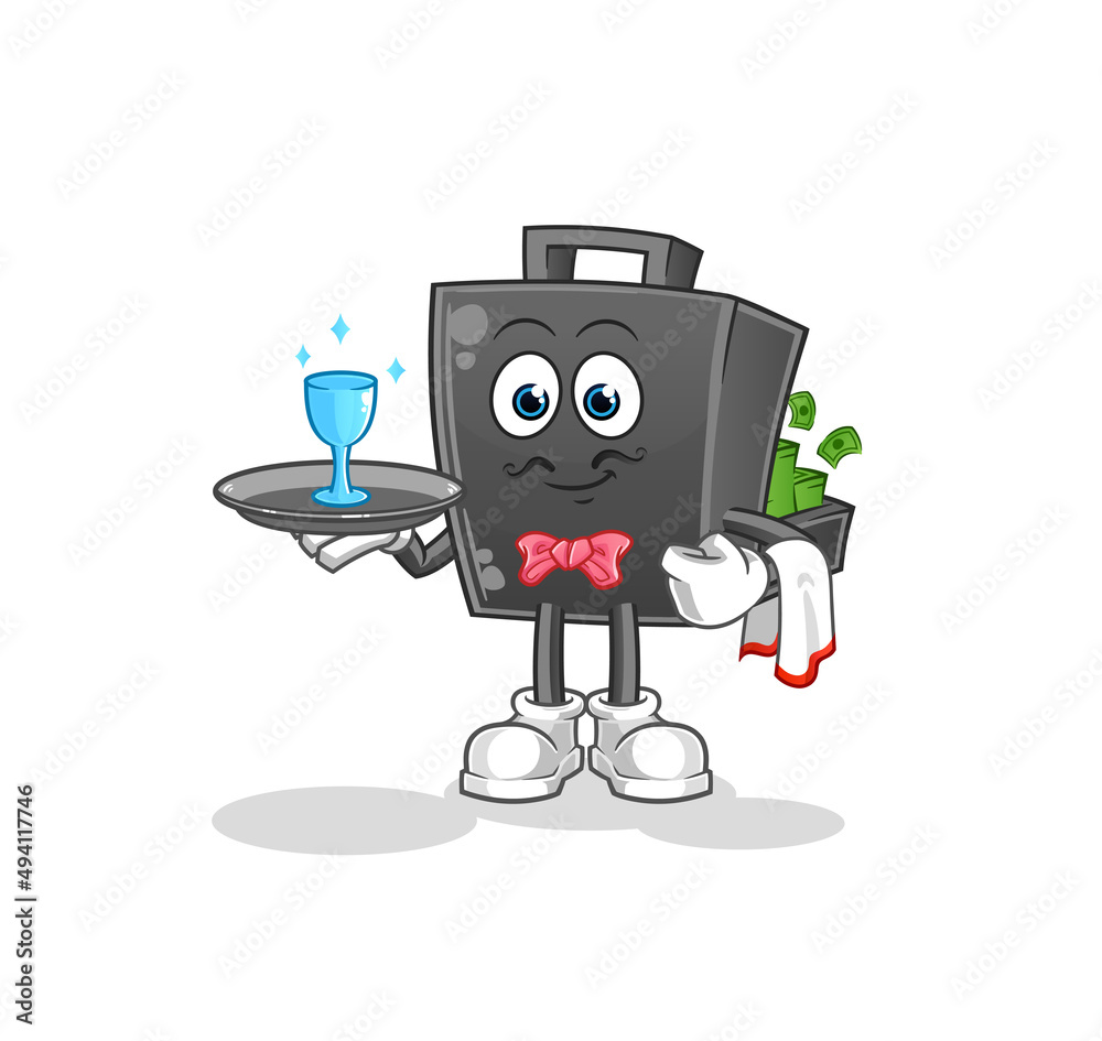 money briefcase waiter cartoon. cartoon mascot vector