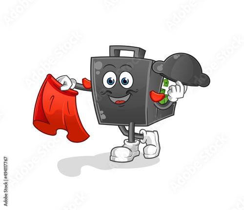 Fototapeta Naklejka Na Ścianę i Meble -  money briefcase matador with red cloth illustration. character vector