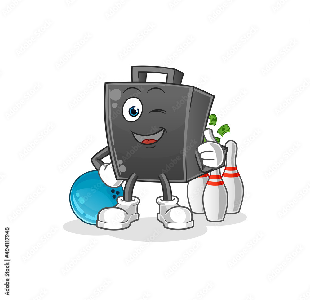 money briefcase play bowling illustration. character vector