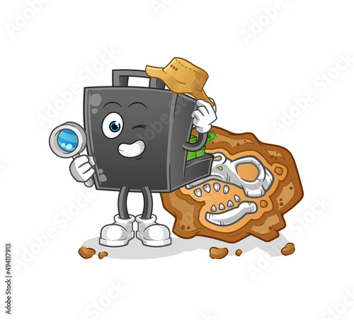 money briefcase archaeologists with fossils mascot. cartoon vector