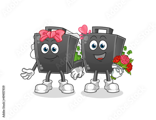 money briefcase wedding cartoon. cartoon mascot vector