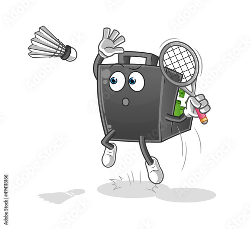 Fototapeta Naklejka Na Ścianę i Meble -  money briefcase smash at badminton cartoon. cartoon mascot vector