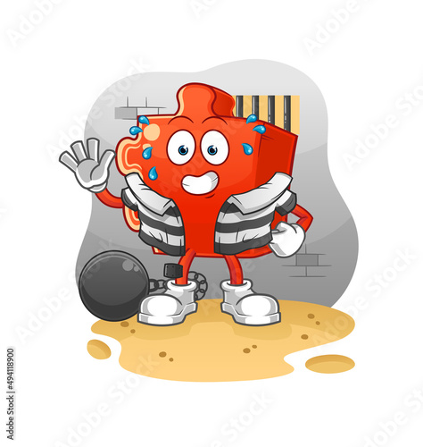 puzzle criminal in jail. cartoon character