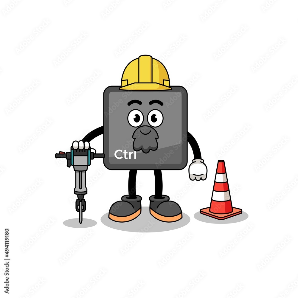 Character cartoon of keyboard control button working on road construction Character cartoon of keyboard control button working on road construction