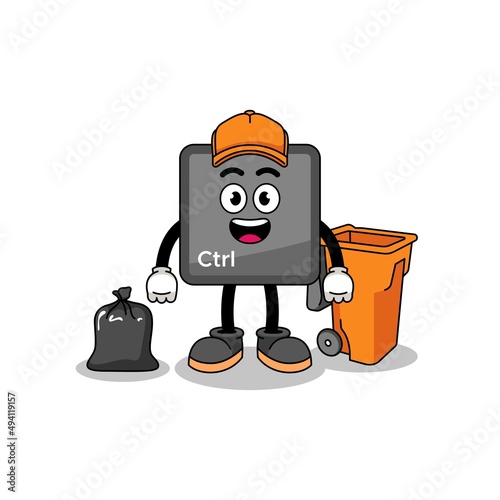 Illustration of keyboard control button cartoon as a garbage collector