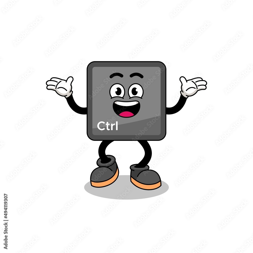 keyboard control button cartoon searching with happy gesture