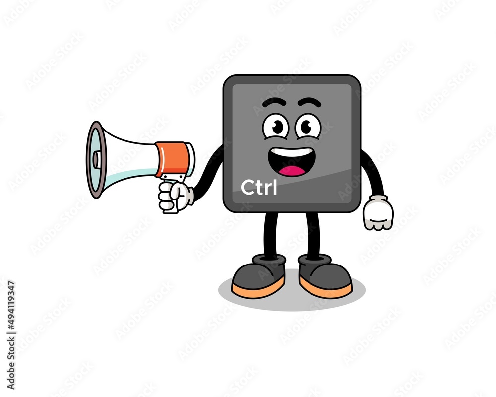 Fototapeta premium keyboard control button cartoon illustration holding megaphone